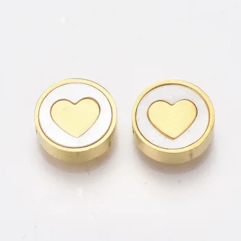 Corazón nácar y acero inoxidable entrepieza dorada 10x3mm