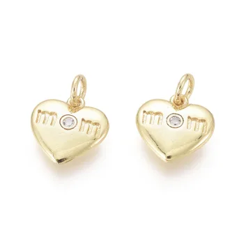 Corazón "MOM" baño oro 18k y zirconia 11x11x2mm