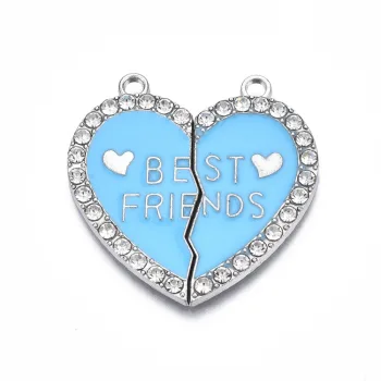 Corazón dije doble celeste con brillantes transparentes 31x30x2mm