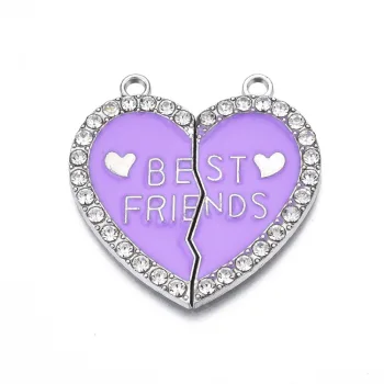 Corazón dije doble morado lila con brillantes transparentes 31x30x2mm