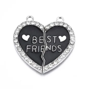 Corazón dije doble negro con brillantes transparentes 31x30x2mm