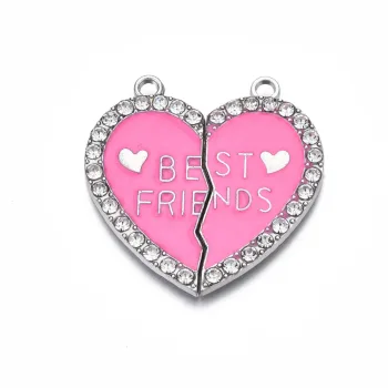 Corazón dije doble rosado con brillantes transparentes 31x30x2mm