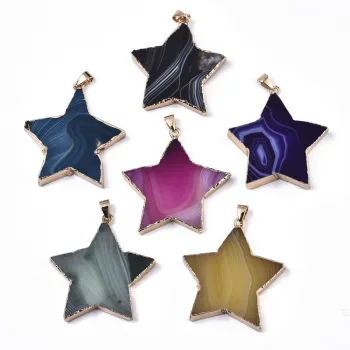 Ágata dije forma estrella mix color borde dorado 50x45x8mm