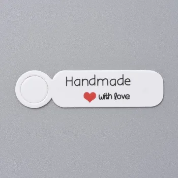 Etiqueta precios rectangular blanca "Handmade with love" 13x49x0.5mm