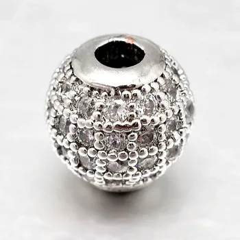 Balín plateado 8mm micropave baño oro 18k ojal 1mm