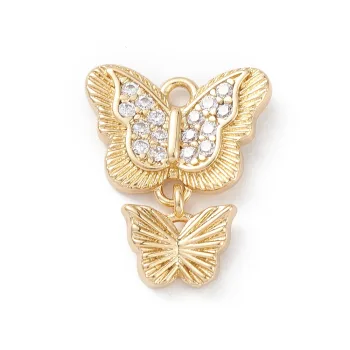 Doble mariposa dorada micropave baño oro 18k 15x12.5x2.5mm