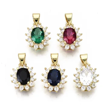 Dije ovalado de zirconias multicolor baño oro 18k 14x11.5x7mm