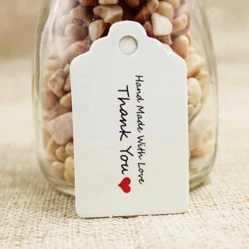 Etiqueta para precios blanca "Handmade with love, Thank you" 50x30x0.4mm