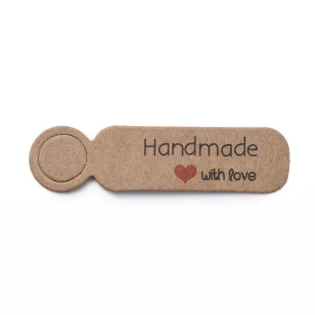 Etiqueta precios rectangular kraft "Handmade with love" 13x49x0.5mm