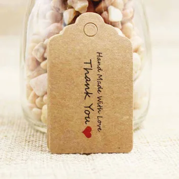 Etiqueta para precios kraft "Handmade with love, Thank you" 50x30x0.4mm
