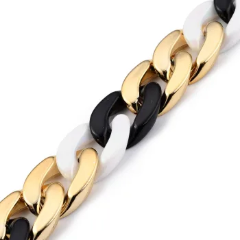 Cadena acrílica dorada blanca y negra 30x20x6mm