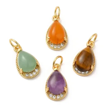 Dije gota piedra natural mixta, baño oro 18k y micropave 13x8mm