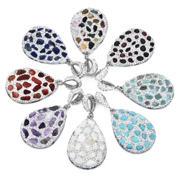 Gota piedra natural, nacar y resina plateada y mix color 42x28x7mm