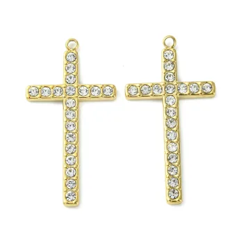Cruz acero dorada 14k y zirconias transparentes 36x19x2mm