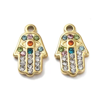 Mano hamsa acero dorada 18k zirconias multicolor 12x7x2mm