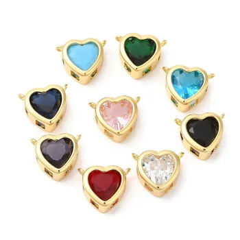 Conector corazón cristal multicolor baño oro 18k 13x15x7mm