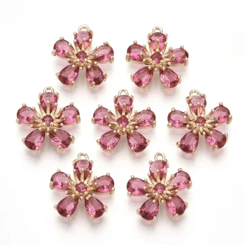 Flor cristal facetado rosado y dorado 16x14.5x6mm