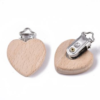 Clip madera de corazón para niños 48x38x18mm