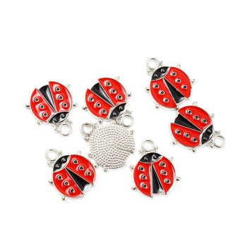 Mariquita roja y negra dije enamel 18x12mm