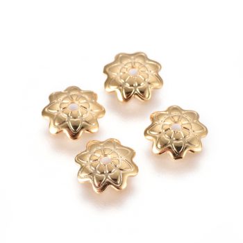 Capuchon flor acero inox dorado 7x7x1.5mm