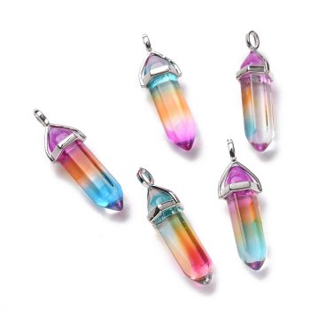 Péndulo de vidrio multicolor y plateado 38x12x10mm