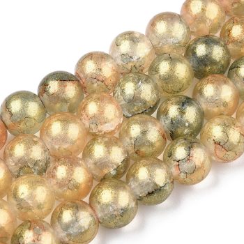 Vidrio redondo craquelado tonos verdes y naraja perlados 8mm