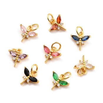 Libélula baño oro 18k y zirconias multicolor 10x10x3mm