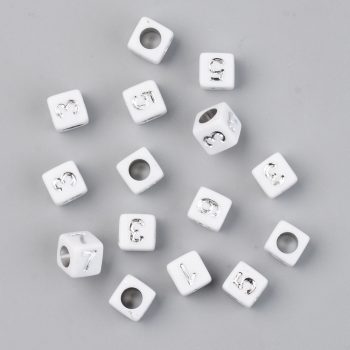 Letra acrílica cubo blanca y plateada 6x6mm