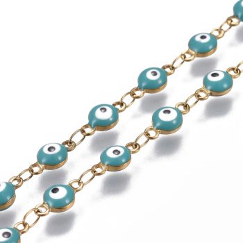 Cadena acero ojos turcos turquesa 9x4x3mm