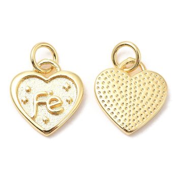 Corazón dorado palabra FE latón baño oro 18k 12.5x11.5x1.5mm, ojal 3mm