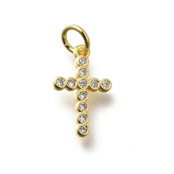 Cruz dorada zirconias transparentes baño oro 18k 13.5x8.5x1.5mm