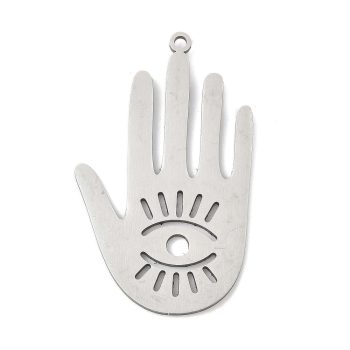 Mano hamsa ojo turco plateado acero inox 35x21x1mm
