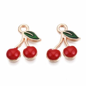 Cereza roja y dorada de enamel 13x12x2mm