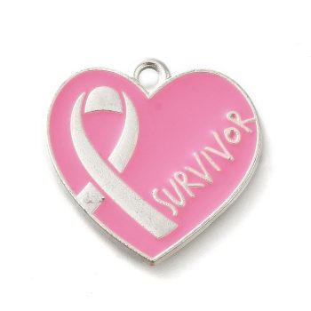 Corazón con lazo cáncer mama rosado enamel 20x21x1.5mm
