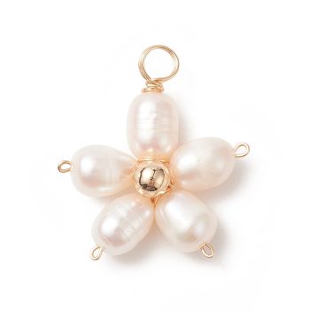 Flor perla cultivada y balin dorado 22x20x6mm