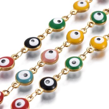 Cadena acero inoxidable dorada ojos multicolor 11x6x3mm