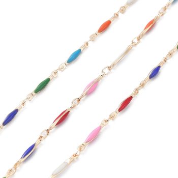 Cadena dorada latón   conectores ovalados multicolor 14x2x1.5mm