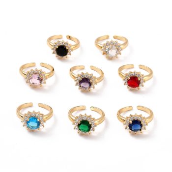 Anillo ajustable baño oro 18k y zirconia redonda multicolor