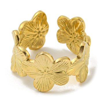Anillo de flores acero inoxidable dorado 17mm