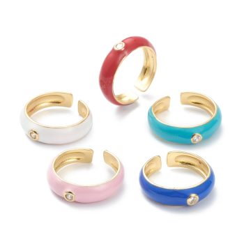 Anillo baño oro 18k y de enamel multicolor con zirconia central