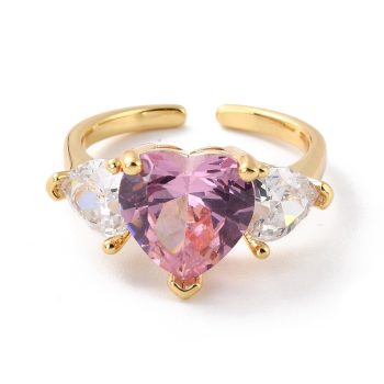 Anillo corazón de zirconia rosada y baño oro 18k