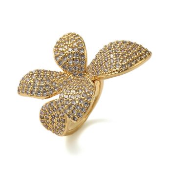 Anillo de flor micropave de zirconias y baño oro 18k