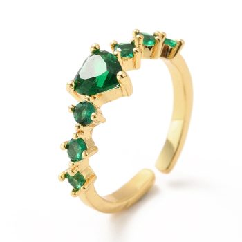 Anillo de corazón de zirconias verdes y baño oro 18k