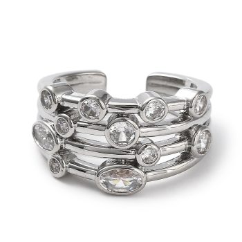 Anillo 4 filas con zirconias ovaladas de baño platino
