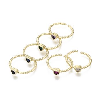 Anillo ajustable baño oro 16k y corazon zirconia multicolor