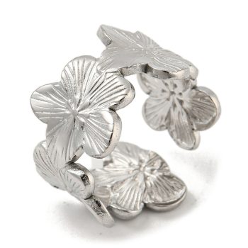 Anillo flores de acero inoxidable plateado 17.7mm