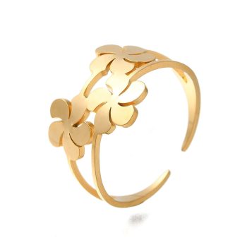 Anillo flores de acero inoxidable baño oro 18k 18.5mm