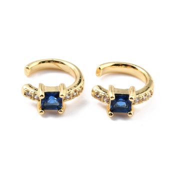 Earcuff zirconia azul cuadrada y micropave baño oro 18k