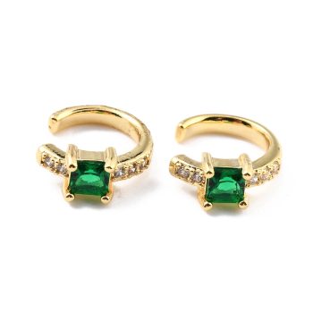 Earcuff zirconia verde cuadrada y micropave baño oro 18k