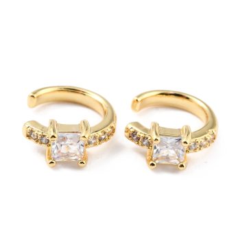 Earcuff zirconia transparente cuadrada y micropave baño oro 18k